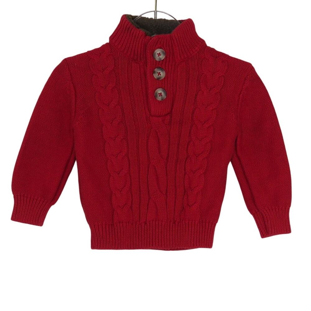 Cherokee Crimson Red Cable Knit Sherpa Lined Button Sweater 12M Baby 12-18M